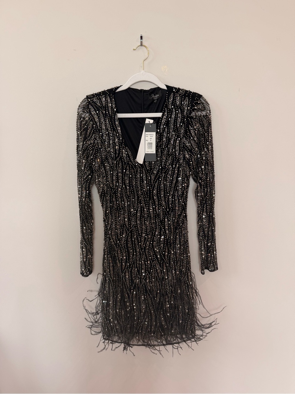 Parker Black Beaded Fringe Long Sleeve Mini Dress
